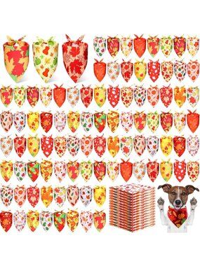 200 Pcs Fall Dog Bandanas - Autumn Pumpkin & Maple Leaves Patterns for Pets